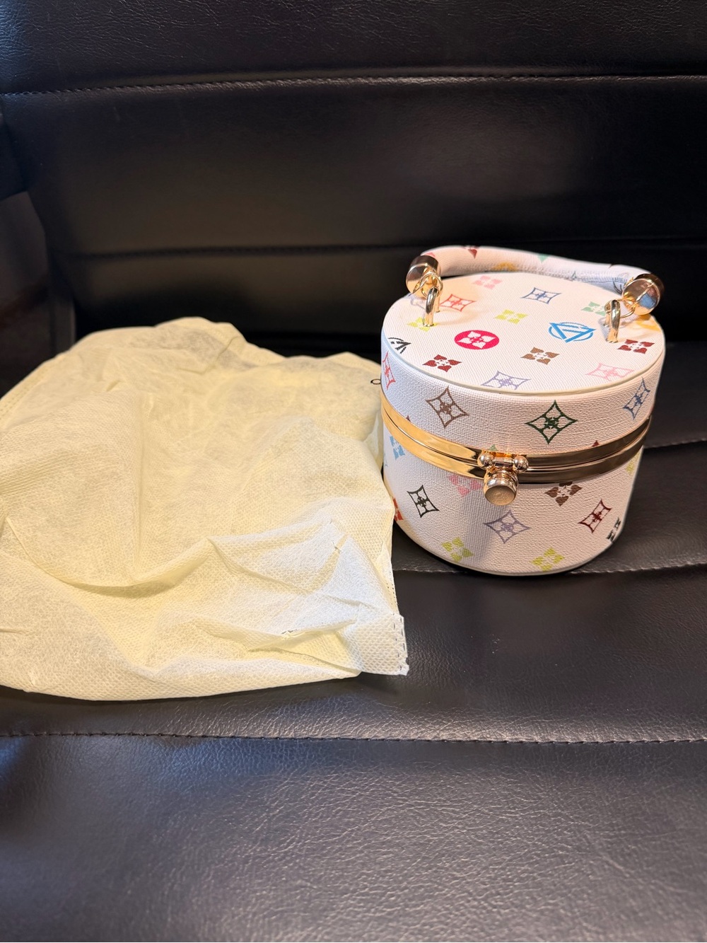 Source Unknown White Multicolor Printed Mini Cylinder Bag